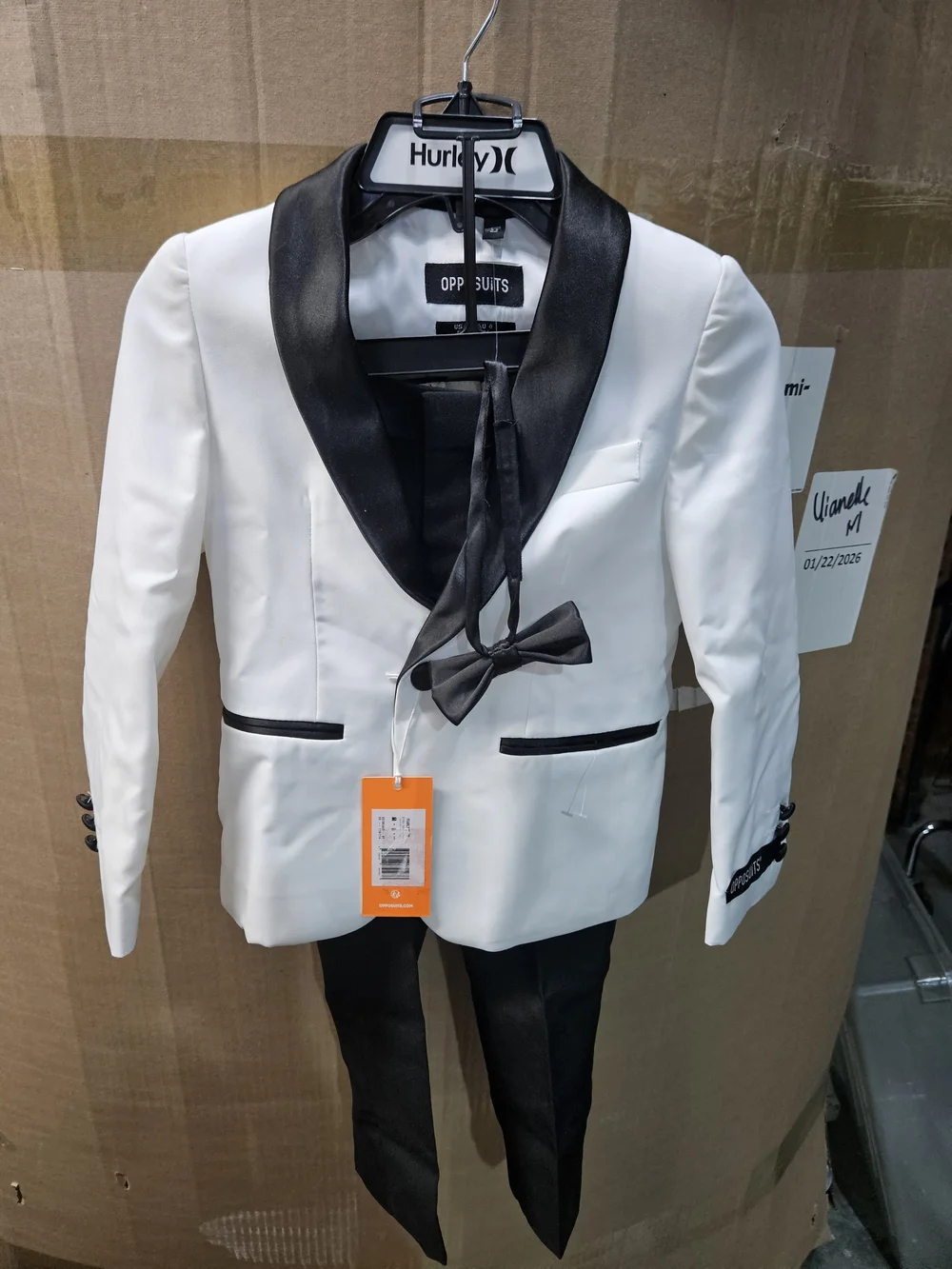 Kid's OppoSuit White Jacket & Pants with Black Satin Shawl Lapel